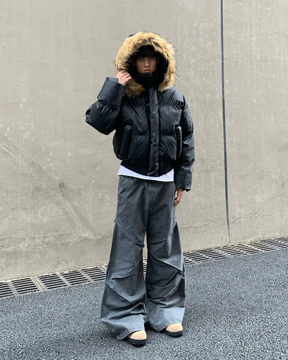 Detachable Hood Faux Fur Puffer Jacket