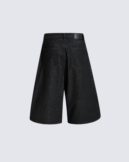 Button Detail Denim Wide  Loose Shorts