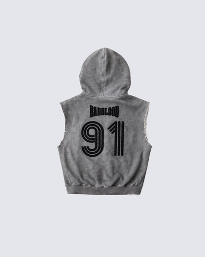 Vintage Washed Sleeveless Zip Hoodie Vest