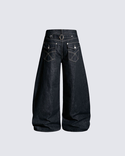 Wide Leg Denim Cargo Casual Pants