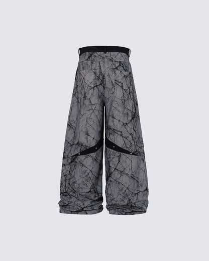 Vintage Crack Texture Panel Wide-Leg Pants