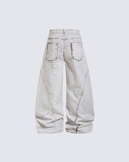 Distressed White Wide Leg Denim Pants