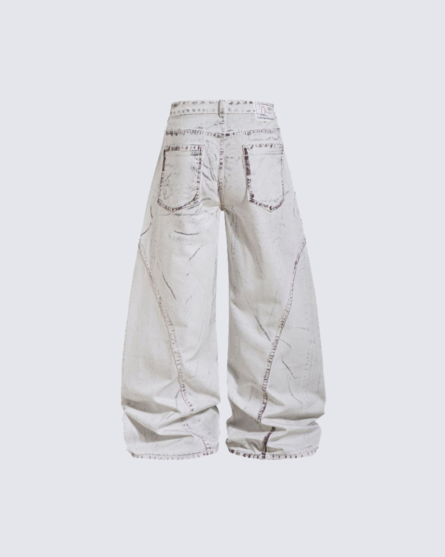 Distressed White Wide Leg Denim Pants