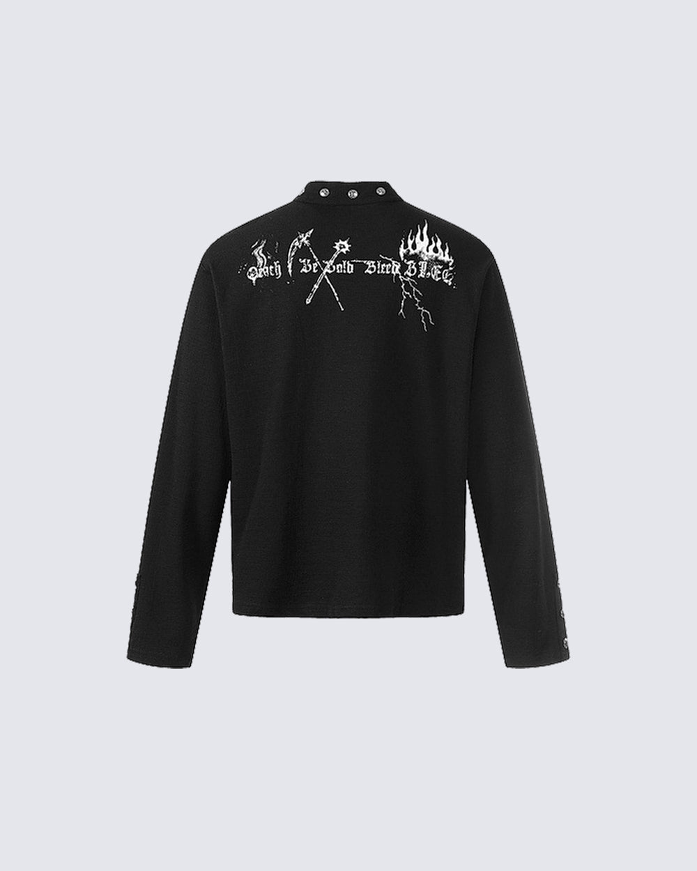 Gothic Graphic Studded Collar Long Sleeve Tee