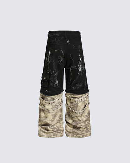 Retro Two-Tone Patchwork Split-Pocket Pants