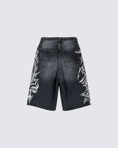 American Vintage Washed Tribal Print Denim Shorts