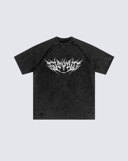 Gothic Distressed Washed Skull Print T-Shirt
