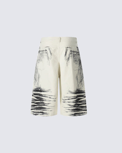 American Washed Ink Print Loose Casual Shorts