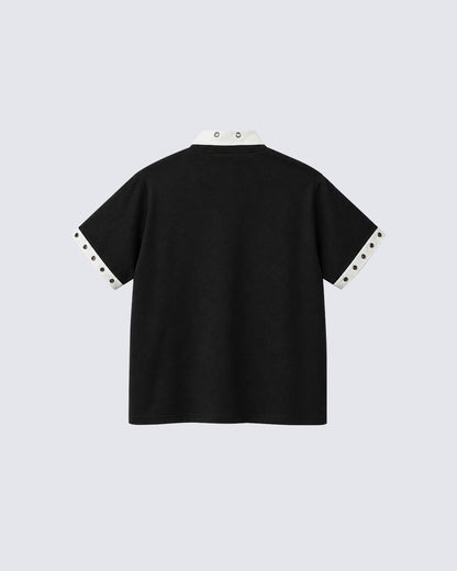 Graphic Stud Collar Contrast Tee