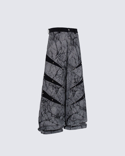 Vintage Crack Texture Panel Wide-Leg Pants
