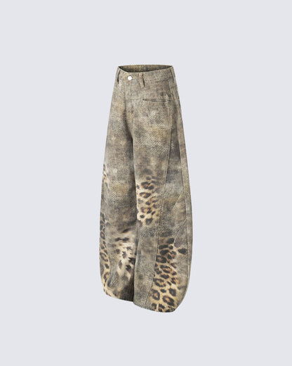 Retro Street Washed Leopard Balloon Jeans