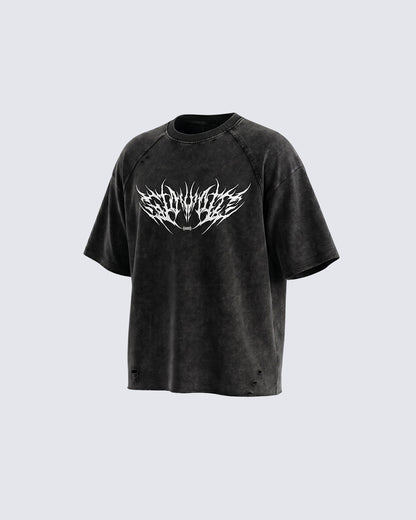 Gothic Distressed Washed Skull Print T-Shirt