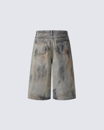 American Vintage Dirty Wash Loose Fit Denim Shorts