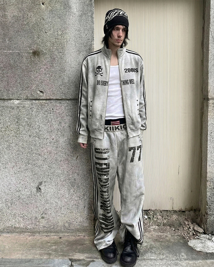 New Double Waist Letter Print Wide-Leg Pants