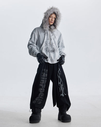 Lightweight Fuzzy Printed Half-Zip Cropped Hoodie
