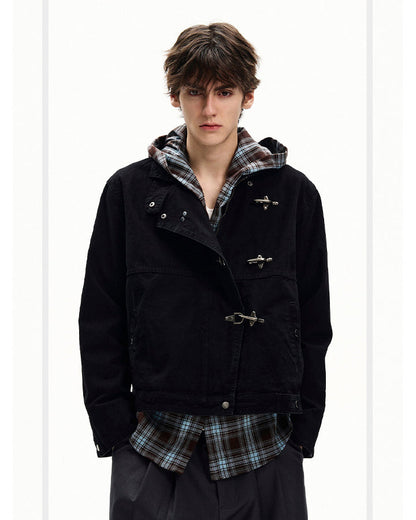 Buckled Stand-Collar Aircraft Buckle Utility Jacket