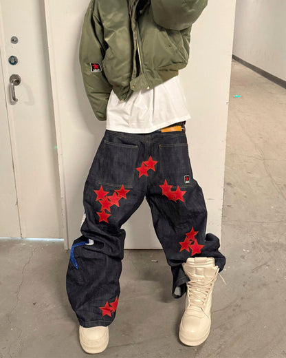 New Print Star Patch Wide-Leg Pants