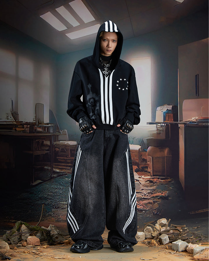 New Punk Stripe Hooded Sweatshirt