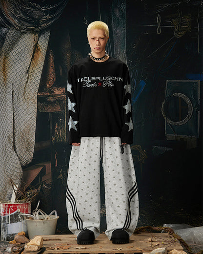 Star Print Embroidered Wide Leg Sweatpants