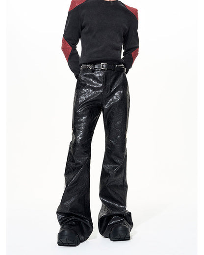 PU Leather Textured Straight-Leg Pants