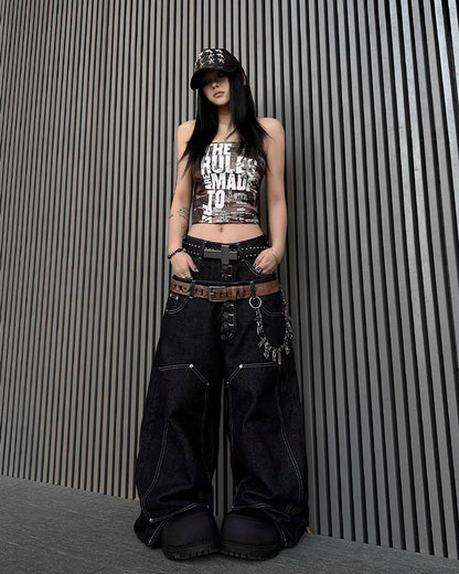 High Street Double Waistband Patchwork Pants