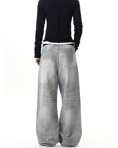 Heavy Washed Spray Vintage Wide Leg Jeans