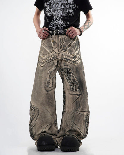 New Distressed Washed Wide Leg Jeans