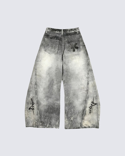 Niche Dirty Wash 3D Print Curved Jeans