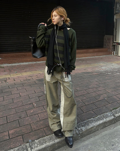 Vintage Chic Two-Tone Cargo Pants