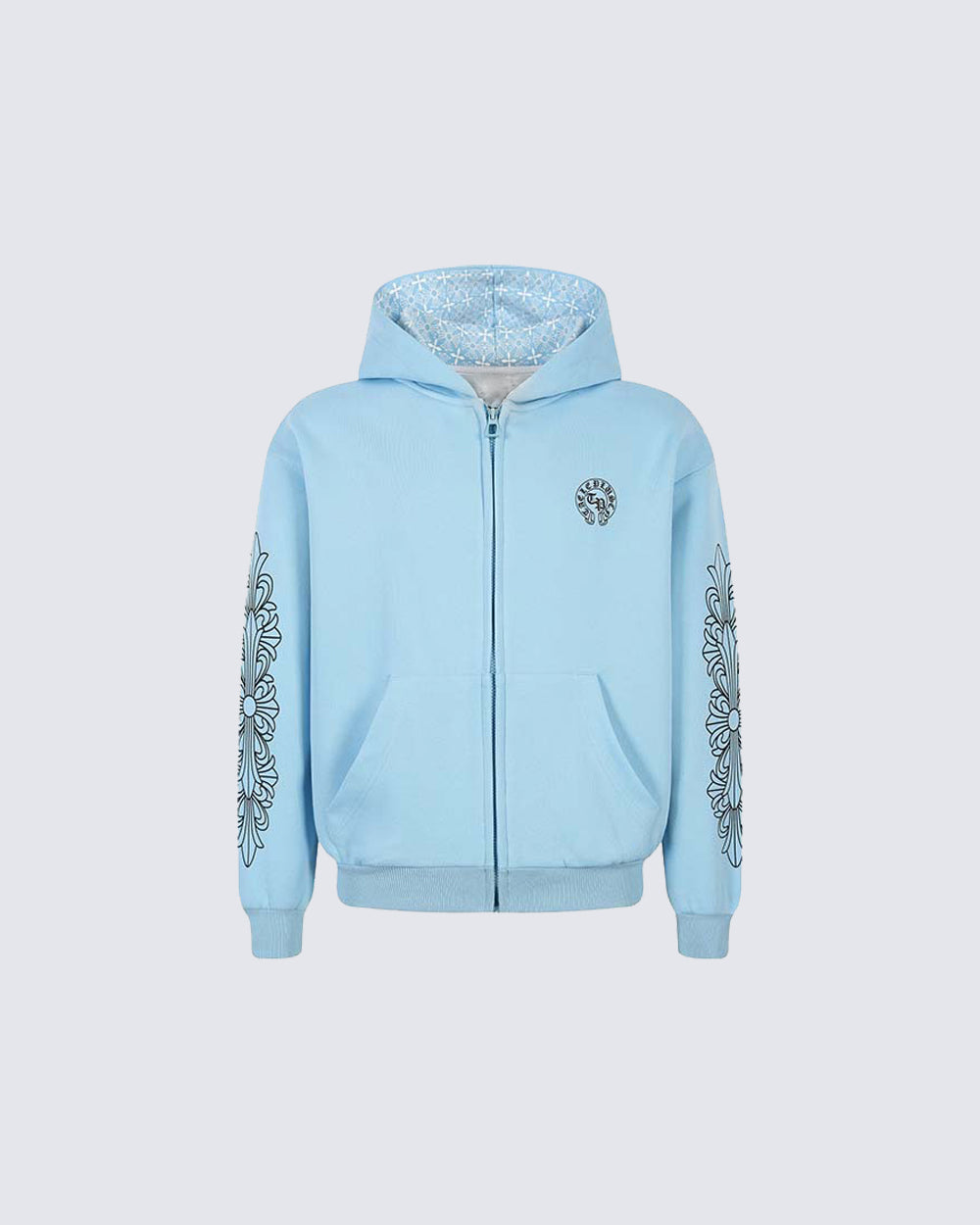 New Vintage Gothic Print Zip Hoodie