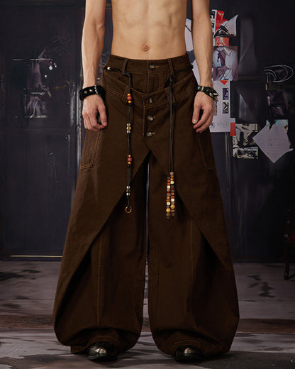 Deconstructed Double-Layer Panel Pants