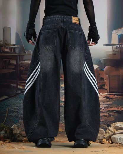 Washed Side Stripe Panel Denim Pants