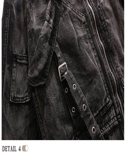 Vintage Black Denim Jacket with Distressed Detailing