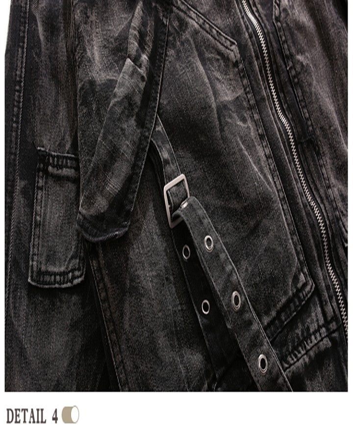 Vintage Black Denim Jacket with Distressed Detailing