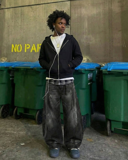 LOW SATURATION-Washed Wide-Leg Denim Pants