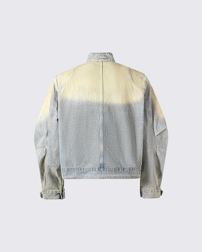 Vintage Wash Denim Jacket with Zipper Pockets