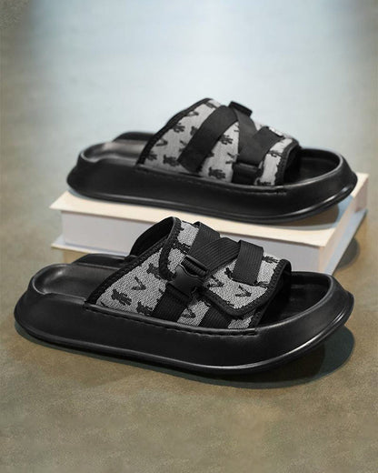 Black Mesh Double Strap Platform Slides