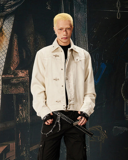 Stand Collar Buckle Embroidered Jacket