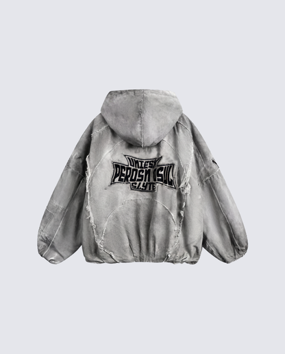 Distressed Embroidered Padded Hooded Jacket