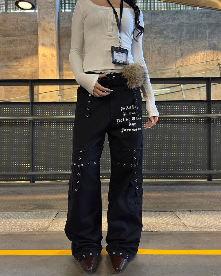 Heavy Washed Eyelet Cargo Pants