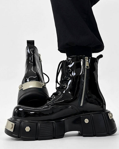 Patent Leather Platform Combat Boots
