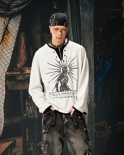 Fake Two-Piece Long Sleeve Zipper Tee
