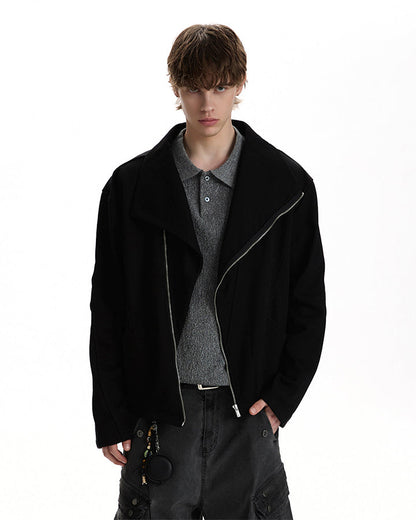 Minimalist Asymmetric Zip Stand Collar Jacket