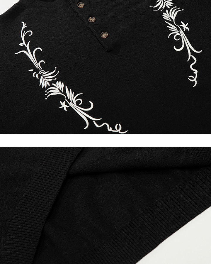 Vintage Embroidered Henley Short Sleeve Tee