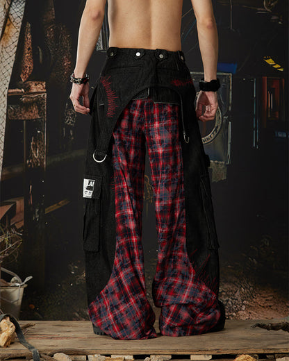 New Layered Plaid Cargo Wide-Leg Pants