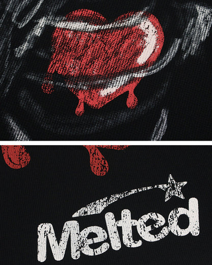 Gothic Skeleton Heart Print Waffle T-Shirt