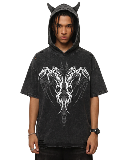 Vintage Washed Batwing Graphic Hoodie