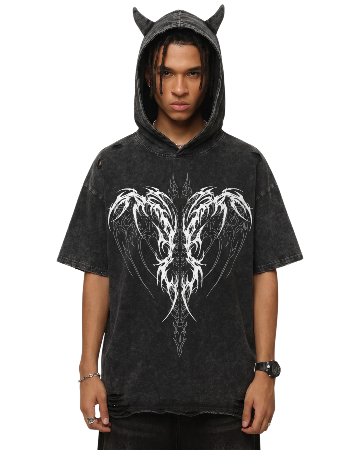 Vintage Washed Batwing Graphic Hoodie