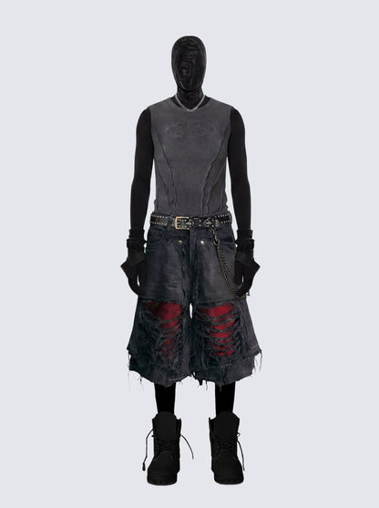 New Raw Hem Ripped Black Jean Shorts