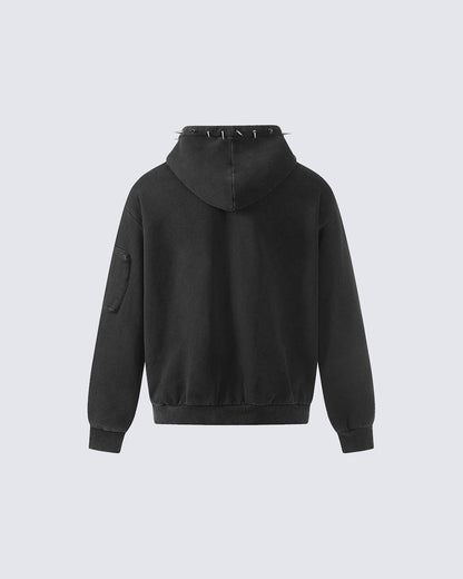 Spike Decor Zip-Up Hooded Sweatshirt